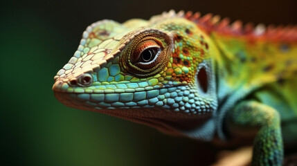 Obraz premium Vibrant lizard in macro lens Generative AI