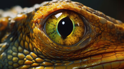 Naklejka premium Vivid iguana eye in macro Generative AI
