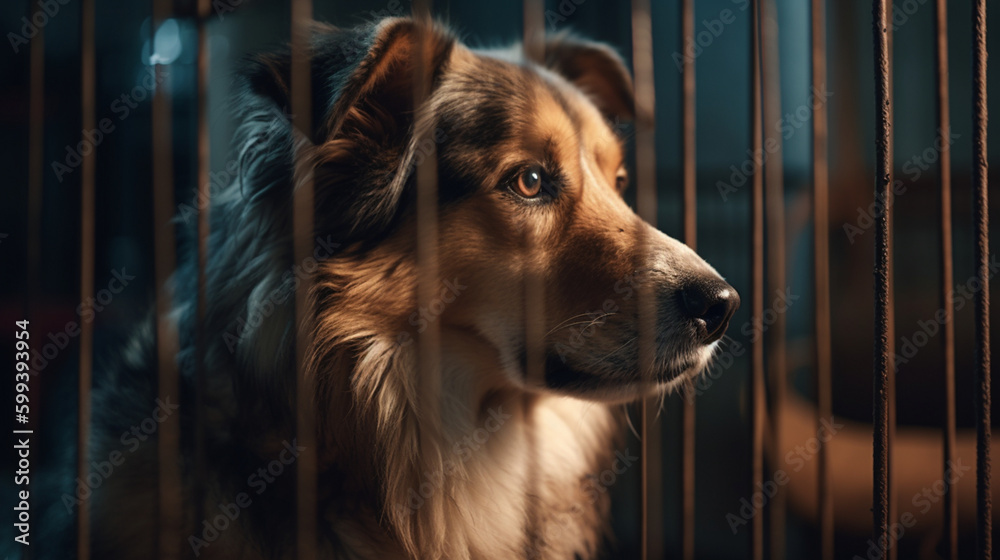 Poster Dog in a sad cage Generative AI 