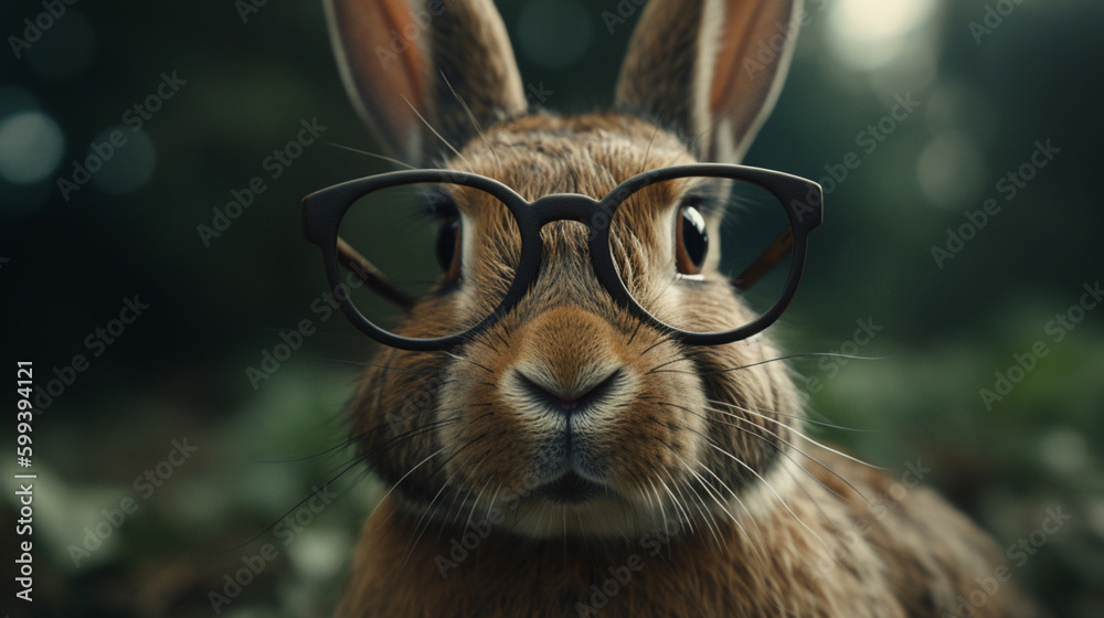 Wall mural rabbit wearing glasses generative ai - Wall murals