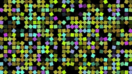 Multicolored flashing Cubes on black background. Abstract festive background for advertising, congratulations, text. Colorful creative flat dynamic shapes animation. Business bg. 3D render