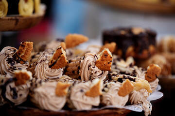 Porras filled with chocolate with a piece of cookie