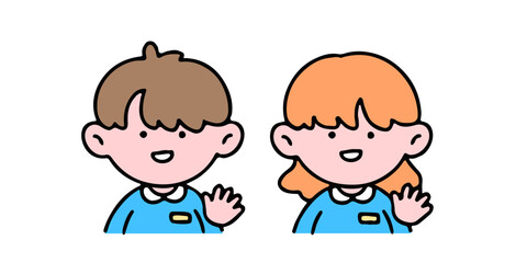 A little cute boy and girl  greeting, isolated on a background vector illustration.