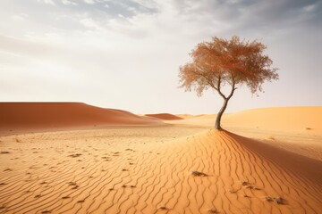 Solitary Acer Palmatum Tree in the Sahara Desert, Generative AI