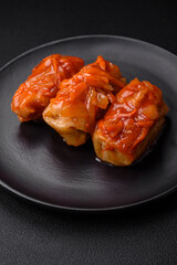 Delicious cabbage rolls with meat, rice, salt, spices and herbs