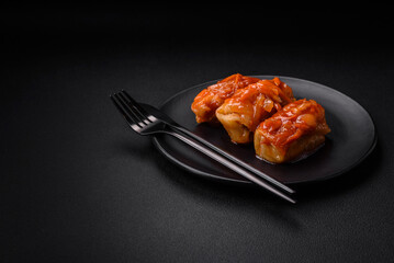 Delicious cabbage rolls with meat, rice, salt, spices and herbs