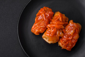 Delicious cabbage rolls with meat, rice, salt, spices and herbs