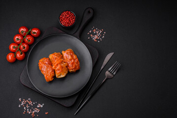 Delicious cabbage rolls with meat, rice, salt, spices and herbs