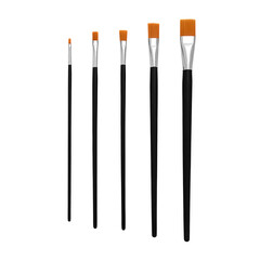 Flat synthetic paint brush set isolated on a transparent png background. Stock photo