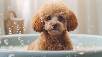 happy dog in a bubble bath, generative ai