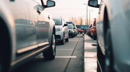caravan traffic of cars stuck on the road, generative ai