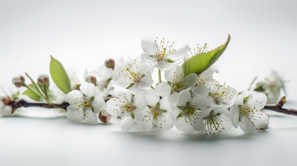 Cherry Blossoms in Full Bloom Against White Background. Generative AI