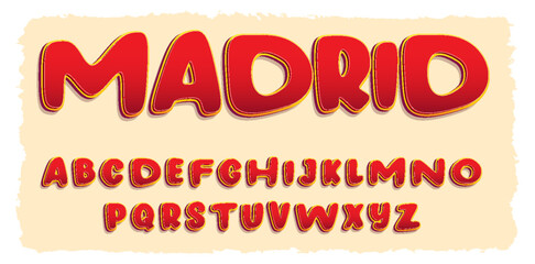 madrid city hand written text with red heart logo. Spain lettering, Spanish front. Red yellow vector effect