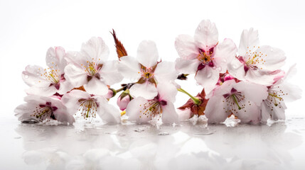 Delicate Beauty: Cherry Blossoms on a White Background. Generative AI
