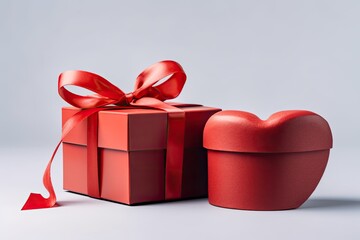 red heart-shaped gift box with a ribbon Generative AI