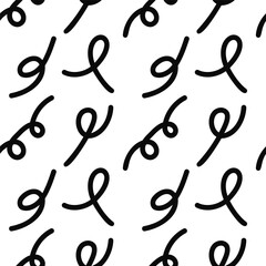 Squiggle seamless pattern with black curly lines. Childish doodle print with simple shapes. Fun abstract scribble background. Vector illustration for textile, packaging