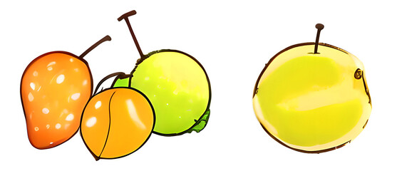 A set of  yellow and orange fruits isolated on a white background. Generative AI.
