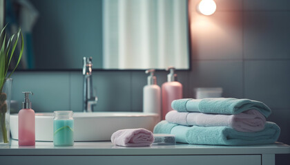 Obraz na płótnie Canvas Softness and elegance in modern bathroom design generated by AI