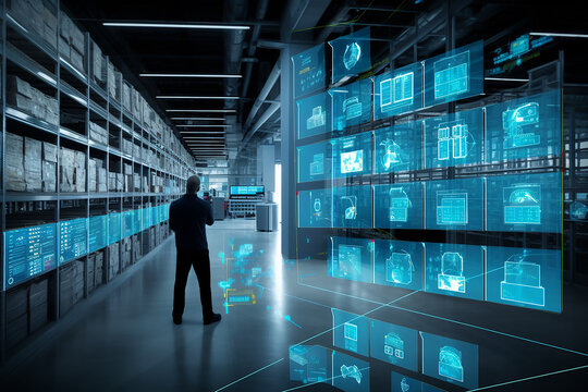 Einsatz der KI in Verteilerzentren, Lagerhalle, Verteilung, Industrie. - ki generiert