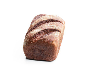 Homemade dark rye bread isolated on white background