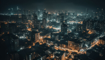 Fototapeta na wymiar Glowing city skyline at dusk, modern architecture generated by AI