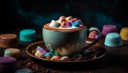 Obraz na płótnie Canvas Indulgent hot chocolate and coffee refreshment generated by AI
