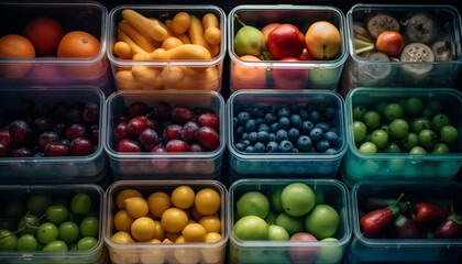 Fototapeta na wymiar Fresh organic fruit bowl, a healthy snack generated by AI