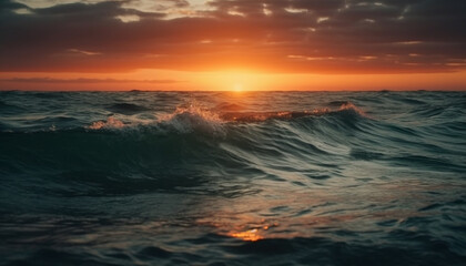 Fototapeta na wymiar Sunset over water, nature beauty in motion generated by AI