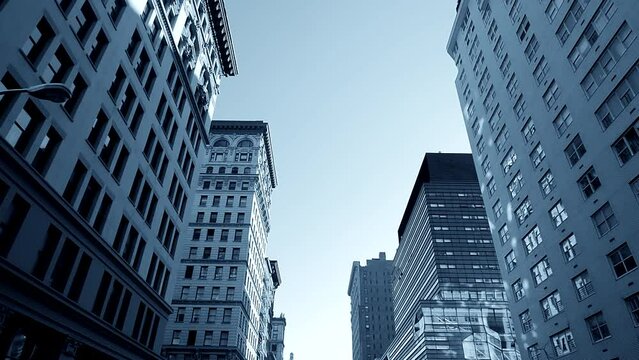 Cityscape View of Skyscraper Office Buildings in Corporate Finance District 