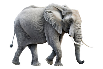 Fototapeta na wymiar an isolated Bull Elephant walking side view, strong and muscular, wildlife-themed photorealistic illustration on a transparent background cu,tout in PNG. Generative ai
