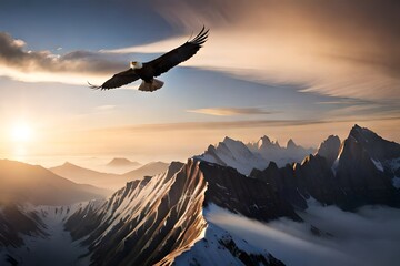 Fototapeta na wymiar a huge eagle flying above mountain