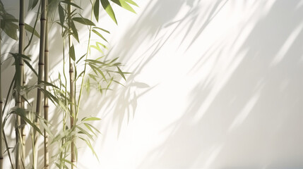 Tranquil bamboo background with shadows on a plain wall. Generative ai