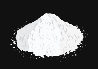 Pile of plaster on a black background. Smart gypsum or architectural concrete or construction silicone for making gypsum pots, 3D panels, figures for coloring. Flat vector illustration