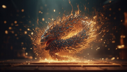 Glowing dragon tail splashing in underwater motion generated by AI