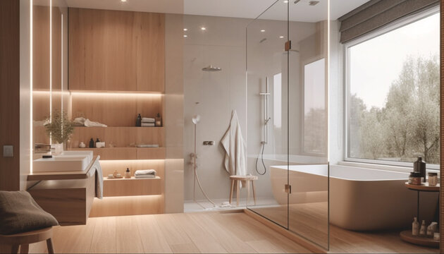 Luxury bathroom design with modern elegance and comfort generated by AI