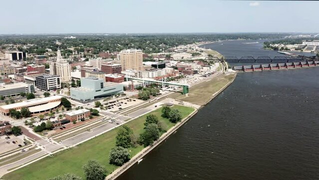 Davenport Iowa City Center Waterfront River Town Aerial 
