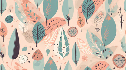 Boho shapes seamless pattern, soft colours. Generative AI