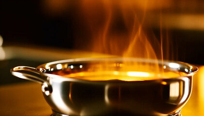 Glowing stove top burner heats cooking pan generated by AI