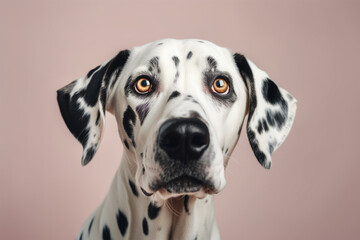 Portrait of a sad dalmatian dog on isolated background.Front view.Close up.Created with generative ai