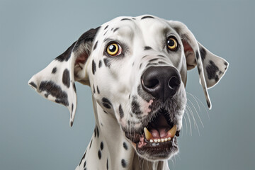 Portrait of a shocked dalmatian dog on isolated background.Front view.Close up.Created with generative ai