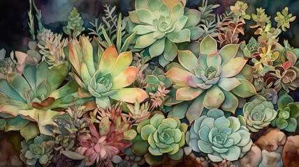 Obraz premium Desert Serenity: Painting the Calming Essence of Succulents