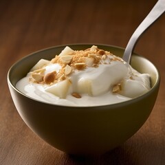 bowl of yogurt with a spoon