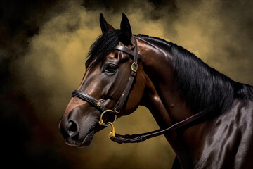 Portrait of a Horse on dark background and smoke, Generative AI
