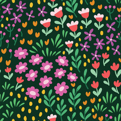 Floral vector seamless pattern. Delicate botanical wallpaper. Repeatable background with leaves and flowers