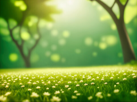 Green blurred background and sunlight