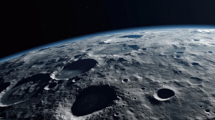 Plakat View of Moon from space. 3d rendering, background, wallpaper. Generative AI. 