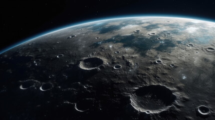 Fototapeta na wymiar View of Moon from space. 3d rendering, background, wallpaper. Generative AI. 