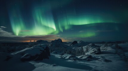 Fototapeta na wymiar Northern lights in the night sky over mountains. Aurora borealis.