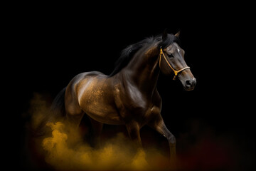 Obraz na płótnie Canvas Horse on a Black background and smoke, Generative AI