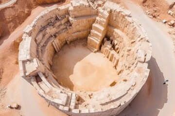 an Ancient Stone Structure in the Desert from an Aerial View Generative AI